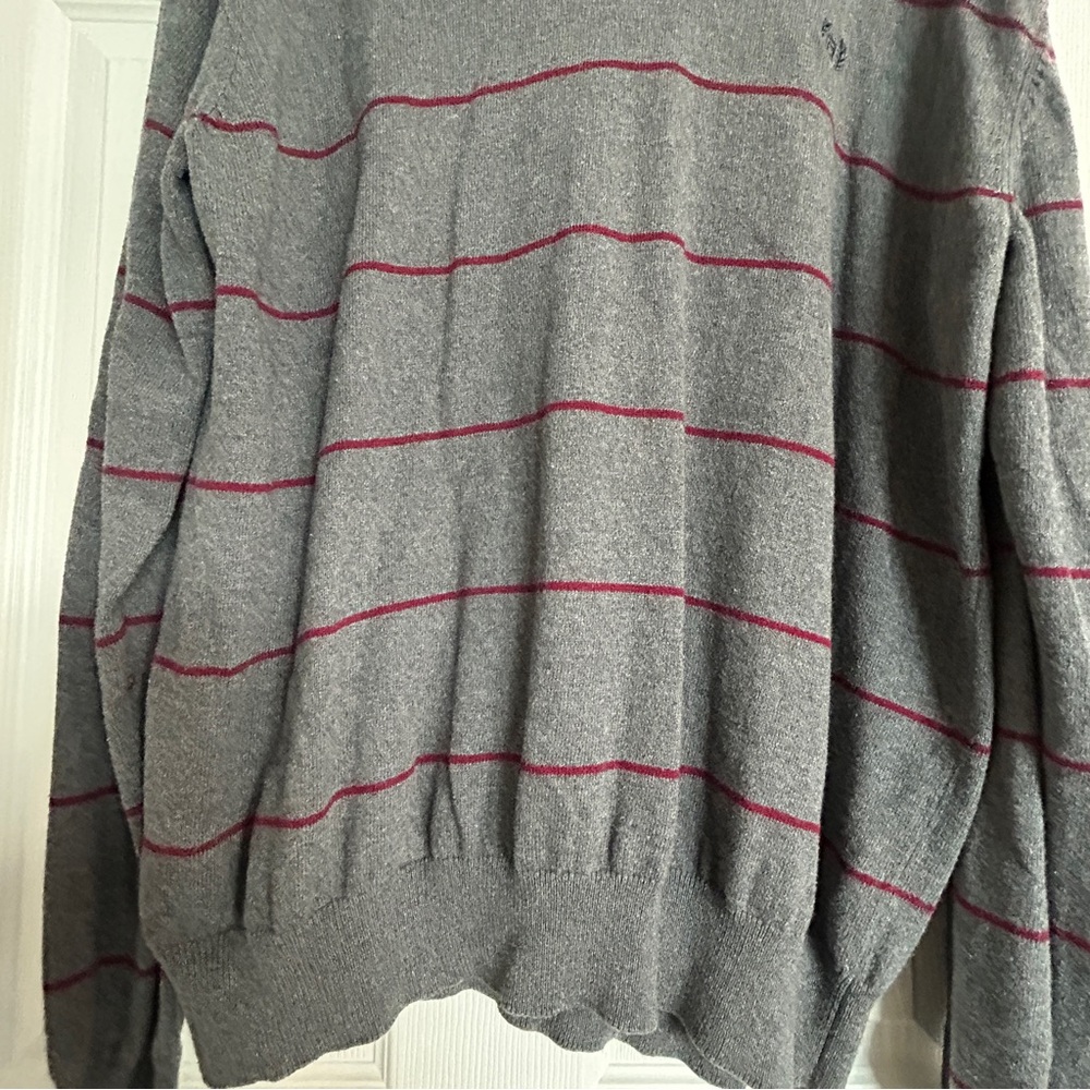 Chaps V-Neck Cashmere Blend Sweater, Size XL, Gray and Burgundy Striped - Picture 10 of 14